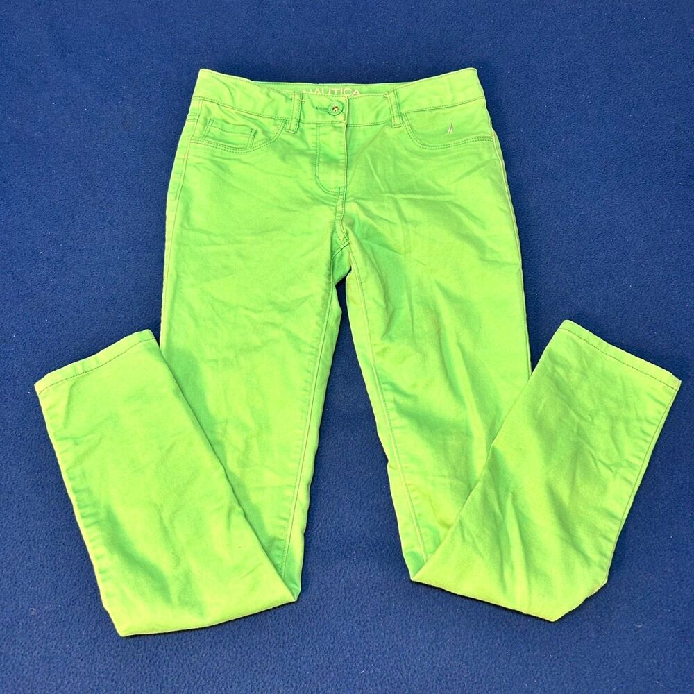 Nautica Skinny Stretch Jeans Kids 10 Neon Green Denim Dark Wash Bright Aesthetic